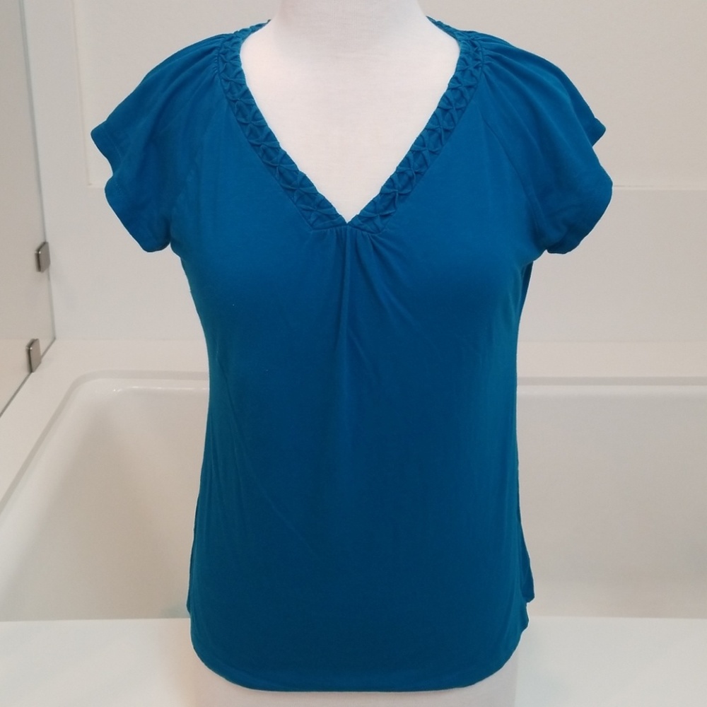 Banana Republic dark teal v neck flutter sleeve
